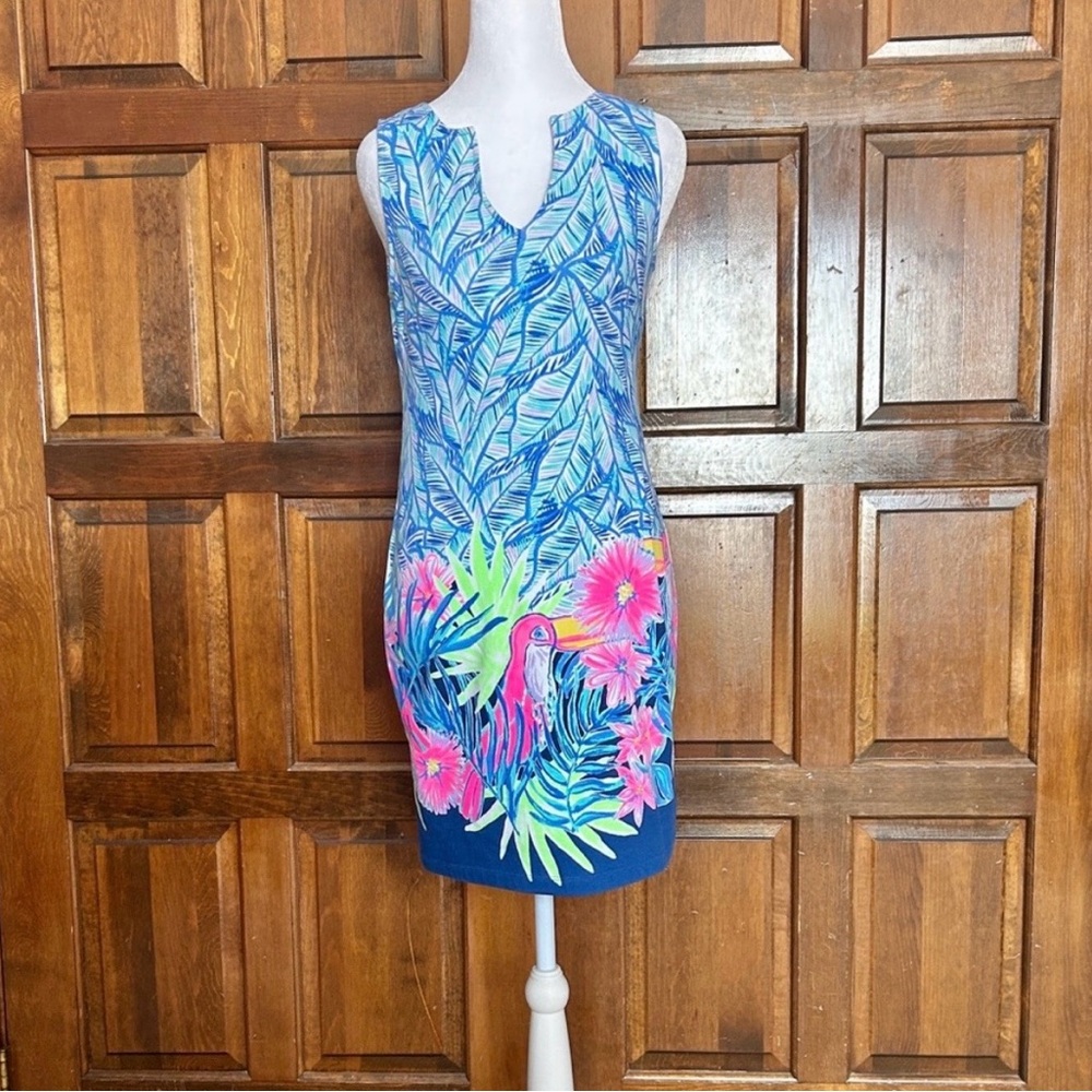 Lilly Pulitzer Harper Shift Dress XXS Bennet Blue Let's Mango French Terry Knit - Picture 2 of 11